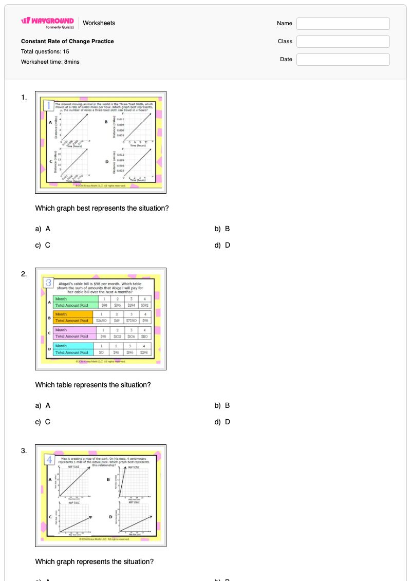 Constant Rate of Change Practice - Printable Rate-of-change Worksheets - Wayground