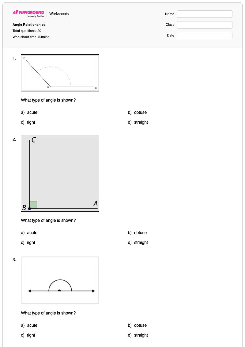 Angle Relationships - พิมพ์ได้ Angle-bisector เวิร์กชีท ระดับ 6 - Wayground