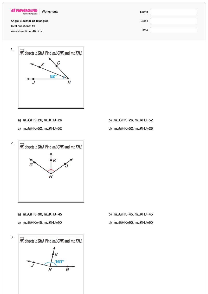 Angle Bisector of Triangles - พิมพ์ได้ Angle-bisector เวิร์กชีท - Wayground