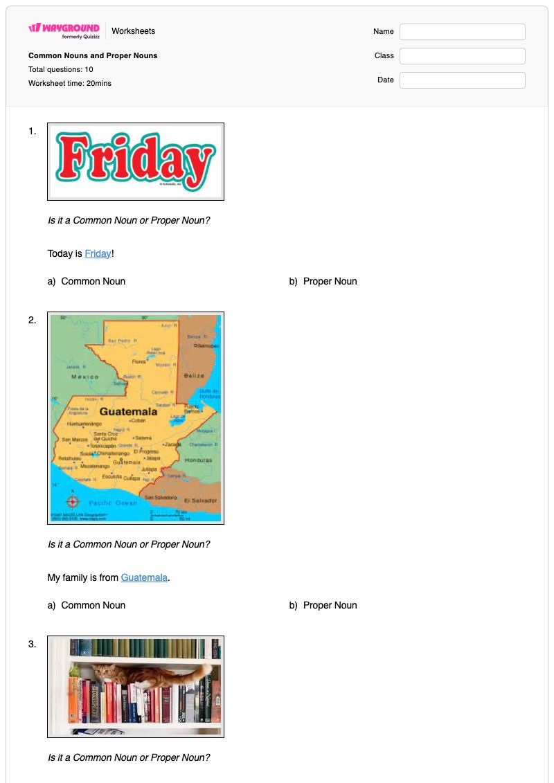 Common Nouns and Proper Nouns - Printable Proper-nouns Worksheets - Wayground