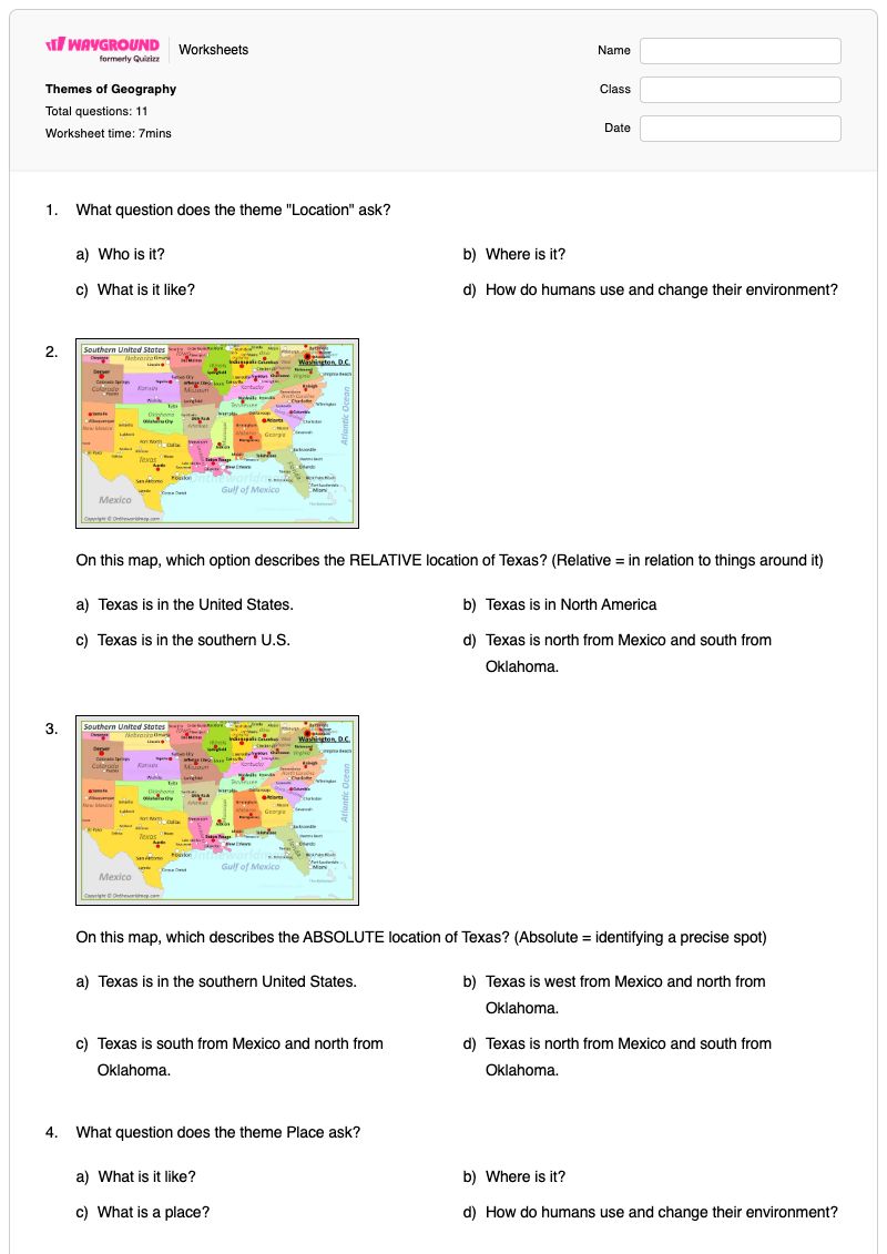 Themes of Geography - Printable Identifying-stressors Worksheets Grade 6 - Wayground