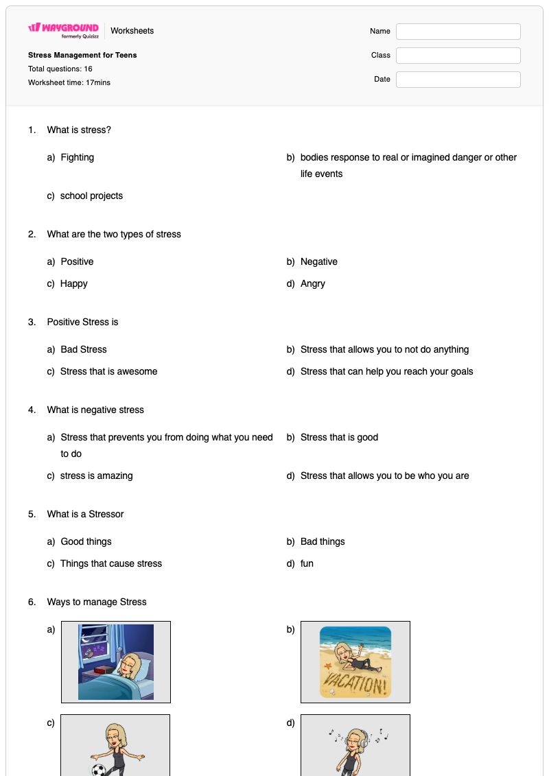 Stress Management for Teens - Printable Anxiety-management Worksheets Class 7 - Wayground
