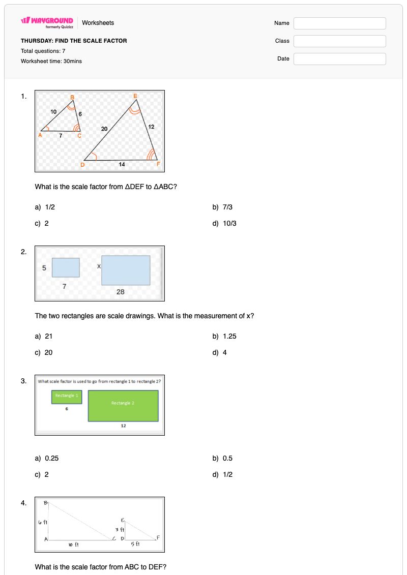 THURSDAY: FIND THE SCALE FACTOR - พิมพ์ได้ Scale-factor เวิร์กชีท - Wayground