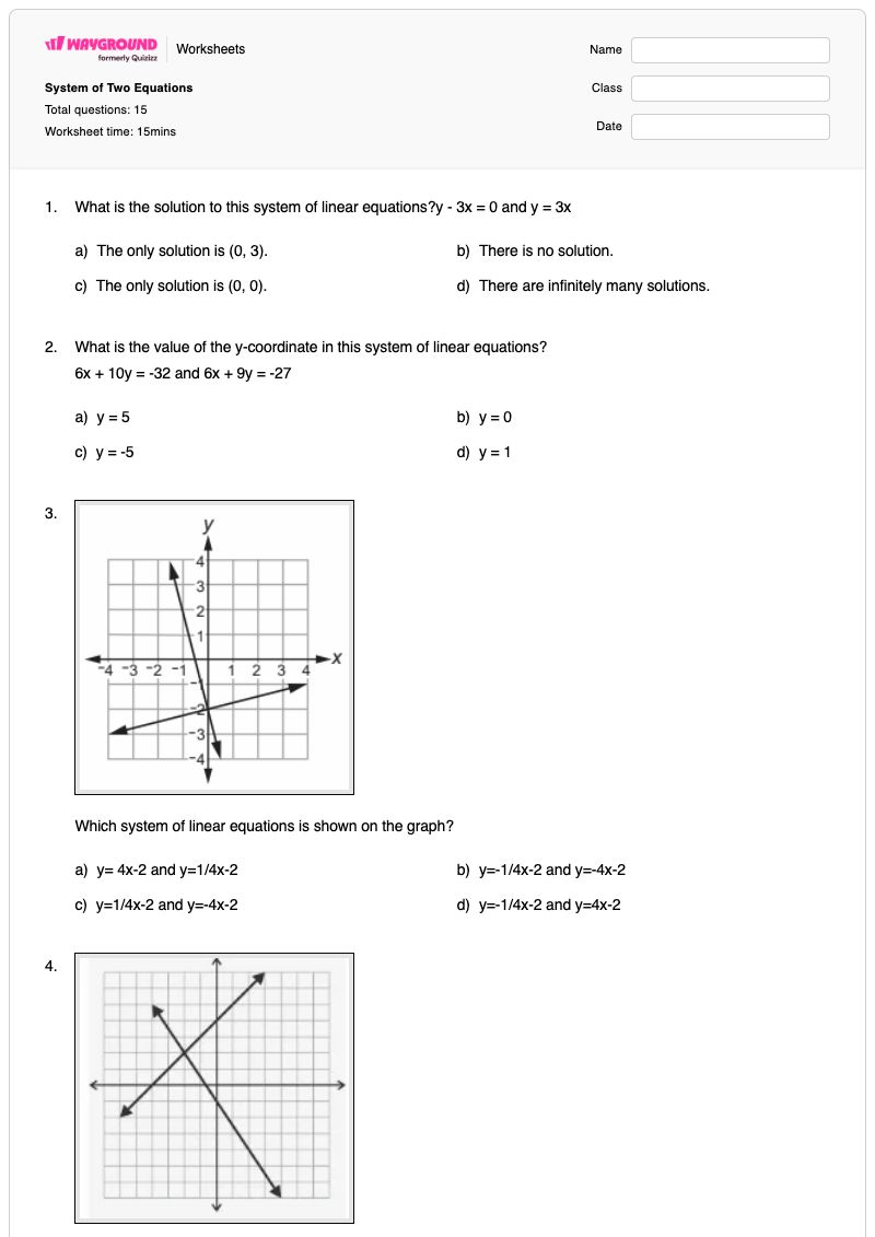 System of Two Equations - Printable Systems-of-equations Worksheets - Wayground