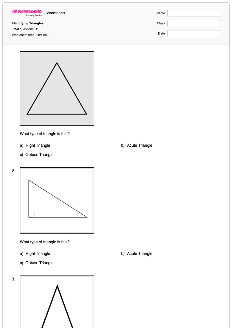 Identifying Triangles - พิมพ์ได้ Identifying-integers เวิร์กชีท ระดับ 4 - Wayground