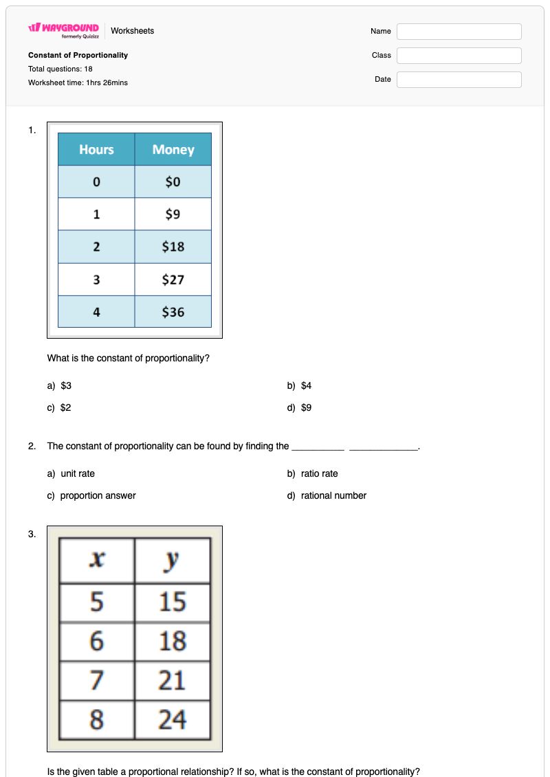 Constant of Proportionality - พิมพ์ได้ Constant-of-proportionality เวิร์กชีท - Wayground