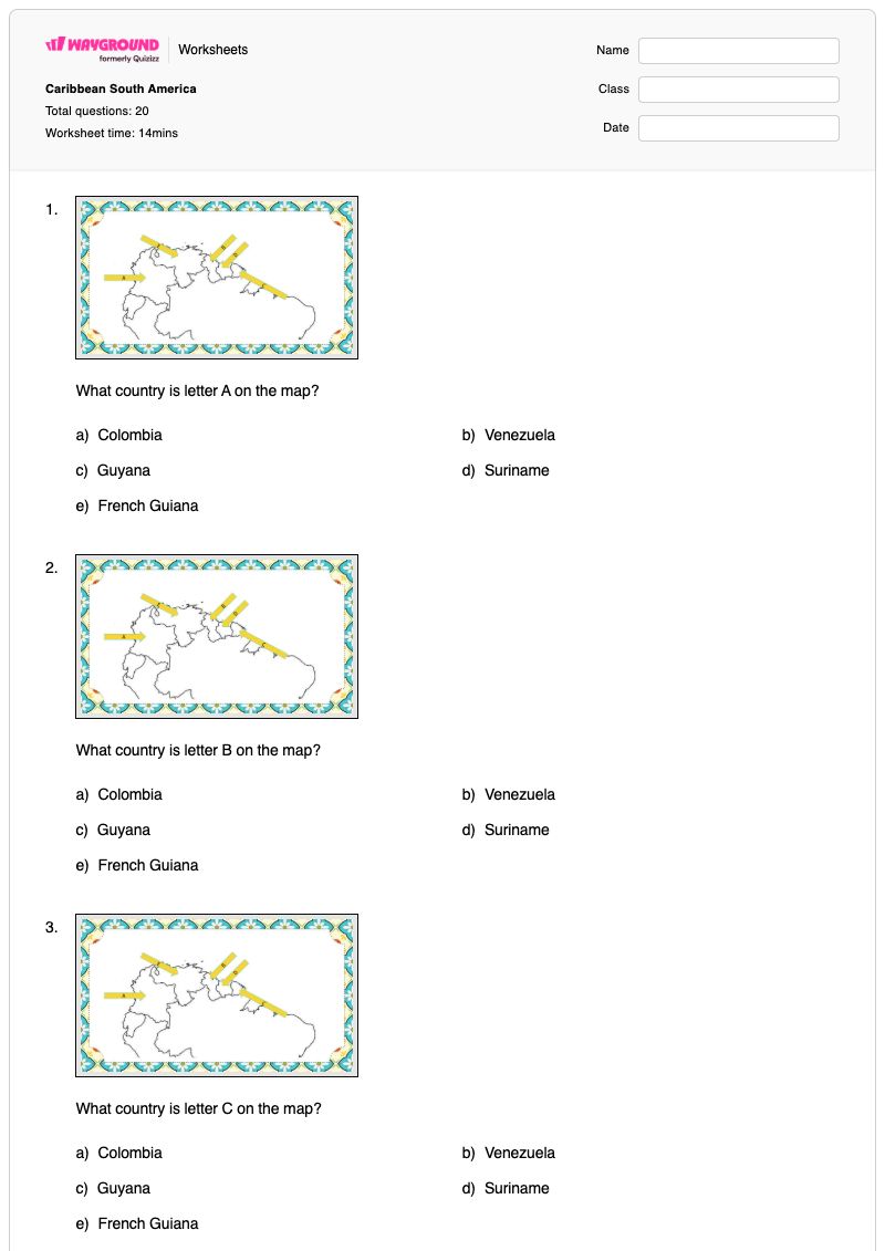 Caribbean South America - Printable Countries-in-south-america Worksheets - Wayground