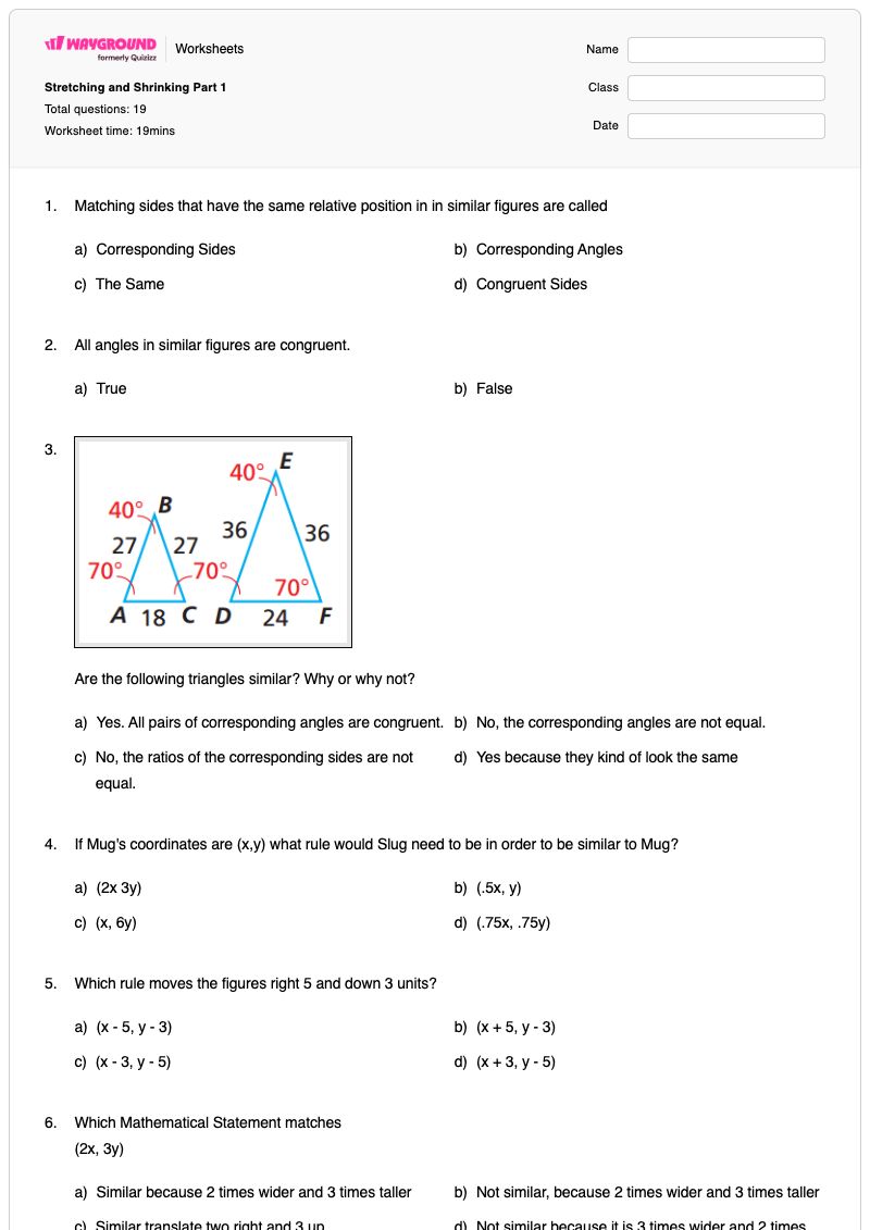 Stretching and Shrinking Part 1 - Nadający się do druku Sięgnięcie Karty-pracy Klasa 7 - Wayground