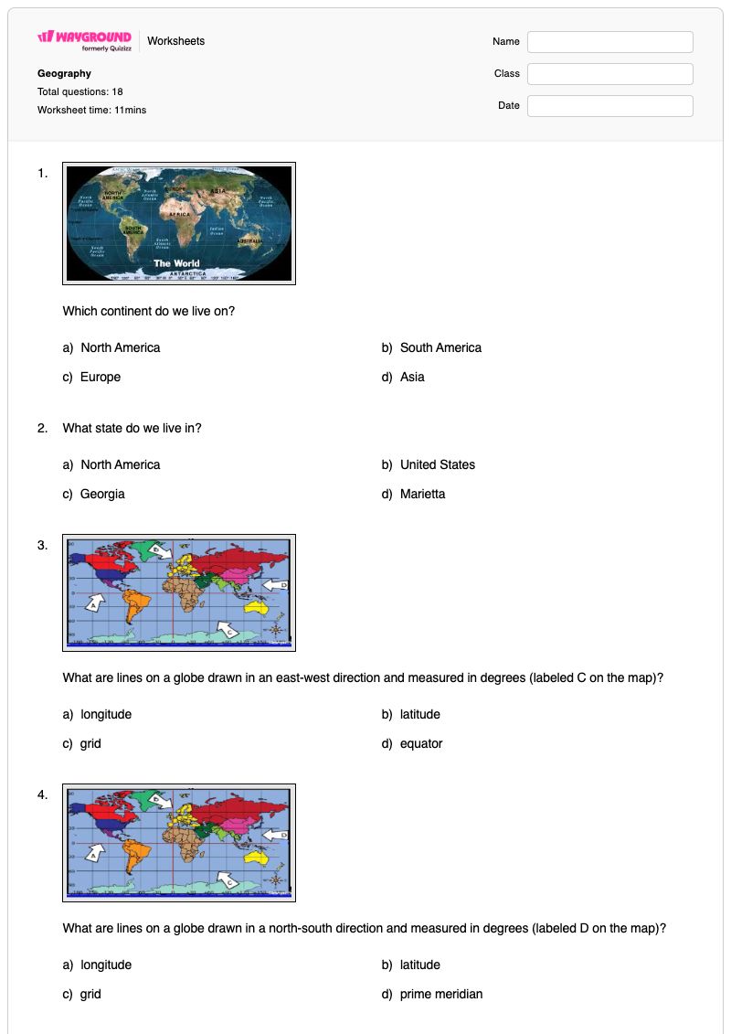 Geography - พิมพ์ได้ World-map เวิร์กชีท - Wayground