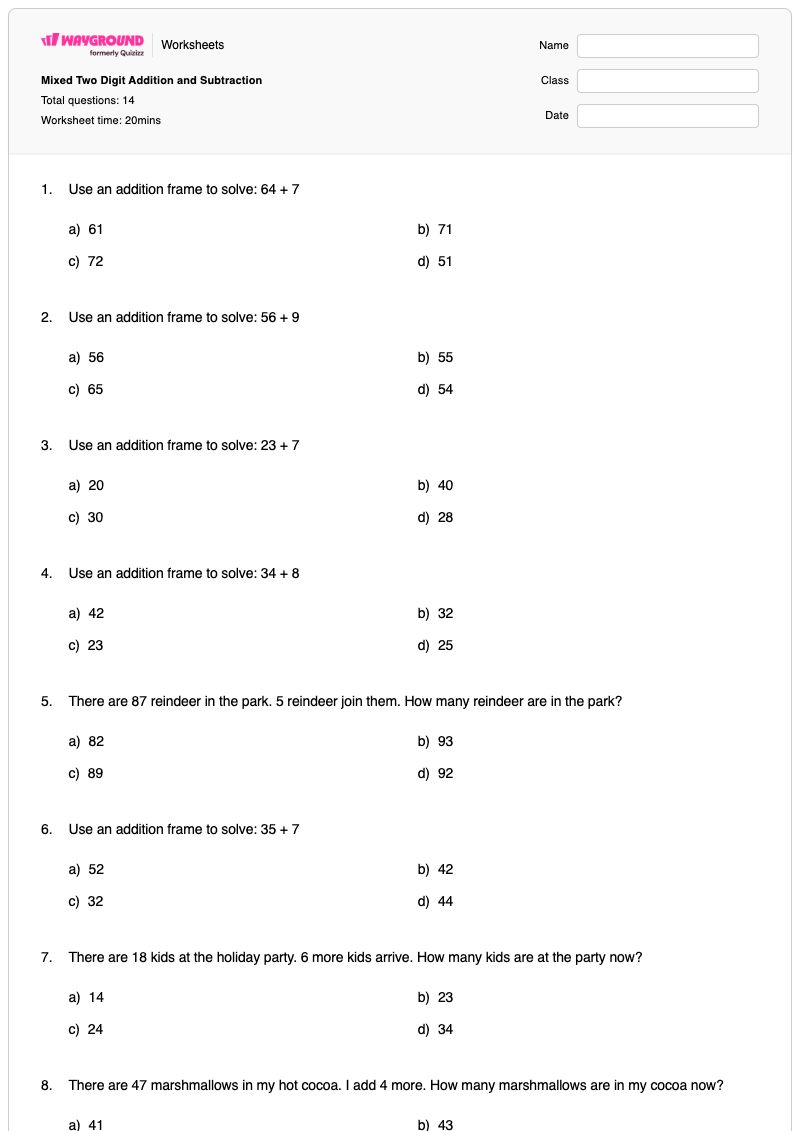 Mixed Two Digit Addition and Subtraction - Printable Mixed-addition-and-subtraction Worksheets - Wayground