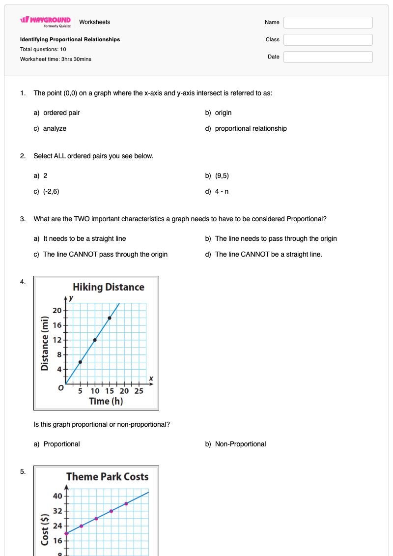 Identifying Proportional Relationships - Printable Characteristics-of-graphs Worksheets Year 7 - Wayground