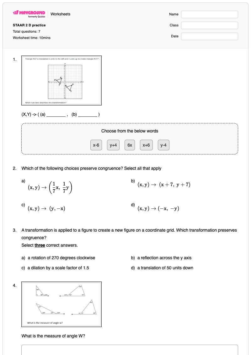STAAR 2 D practice - Printable Congruence Worksheets - Wayground