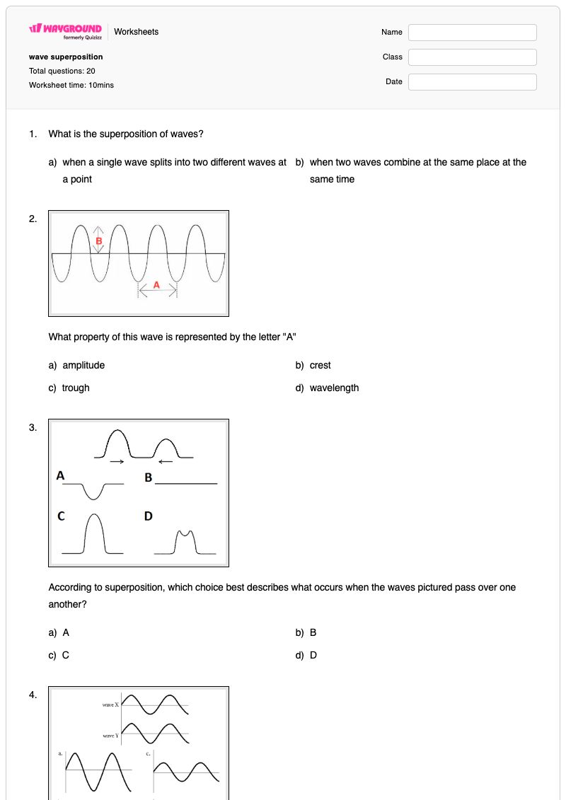wave superposition - Printable Wave-superposition Worksheets Grade 12 - Wayground