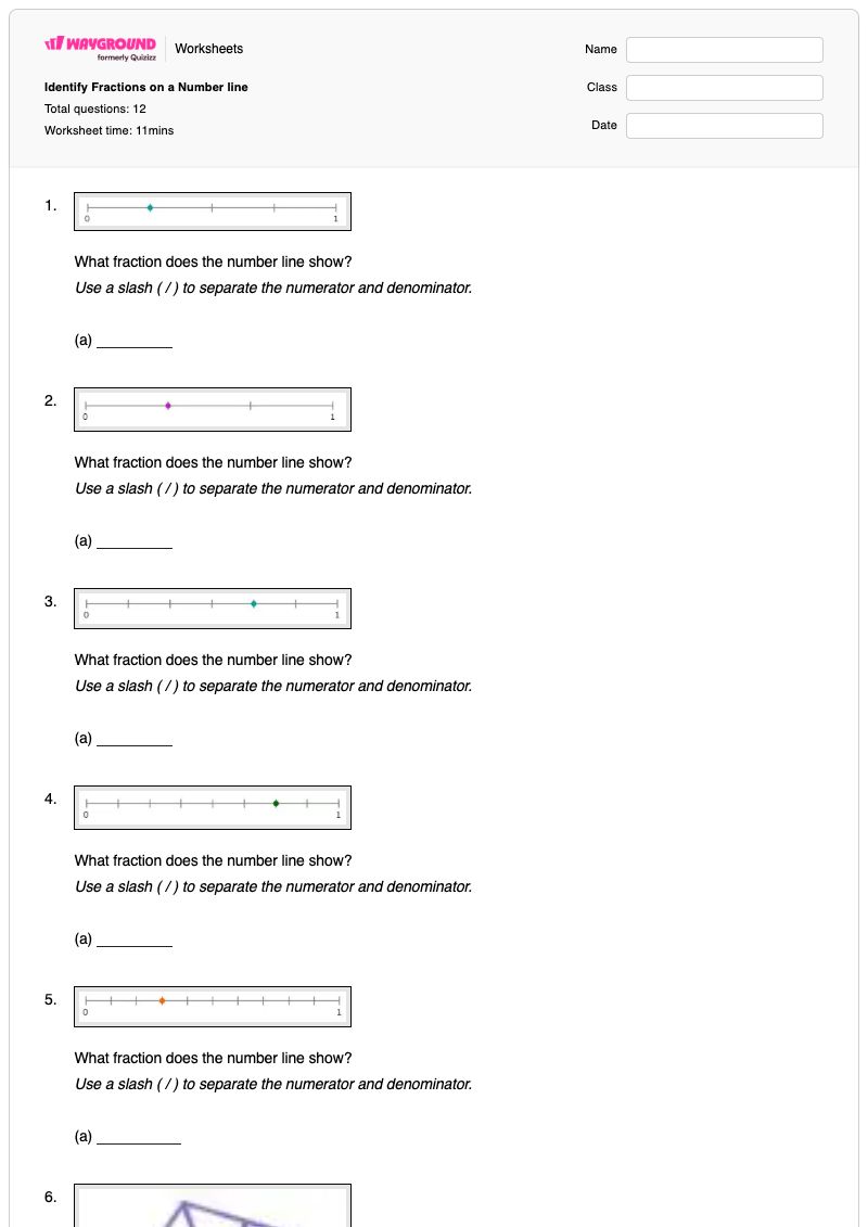 Identify Fractions on a Number line - Printable Fractions-on-a-number-line Worksheets - Wayground