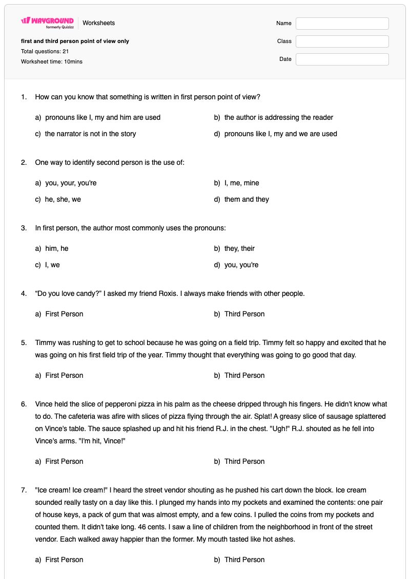 first and third person point of view only - Printable First-and-third-person-point-of-view Worksheets - Wayground