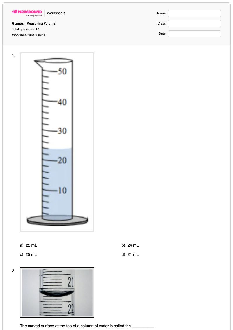 Gizmos | Measuring Volume - Printable Graduated-cylinder Worksheets - Wayground