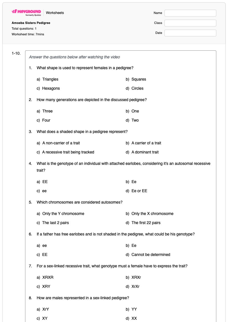 Amoeba Sisters Pedigree - Printable Sex-linked-traits Worksheets - Wayground