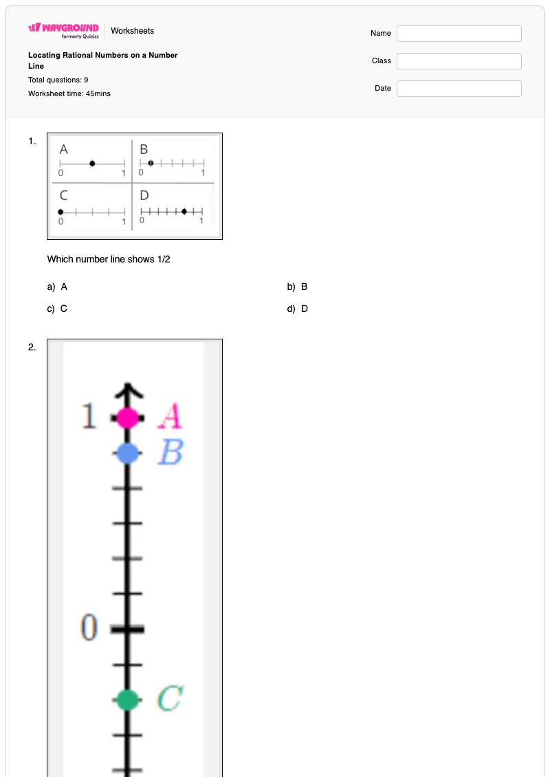 Locating Rational Numbers on a Number Line - Printable Rational-numbers-on-a-number-line Worksheets - Wayground