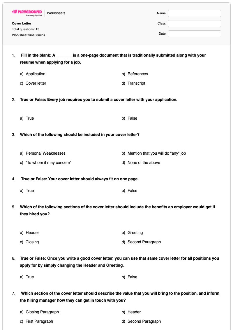 Cover Letter - พิมพ์ได้ The-letter-a เวิร์กชีท - Wayground