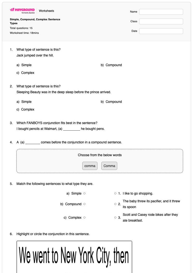 Simple, Compound, Complex Sentence Types - Printable Sentence-copying Worksheets Year 3 - Wayground