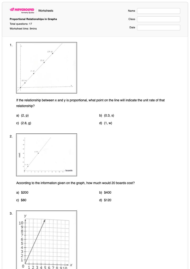 Proportional Relationships in Graphs - Printable Distance-rate-and-time Worksheets Class 7 - Wayground