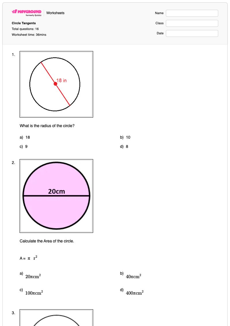 Circle Tangents - Printable Tangent-line-to-a-circle Worksheets - Wayground