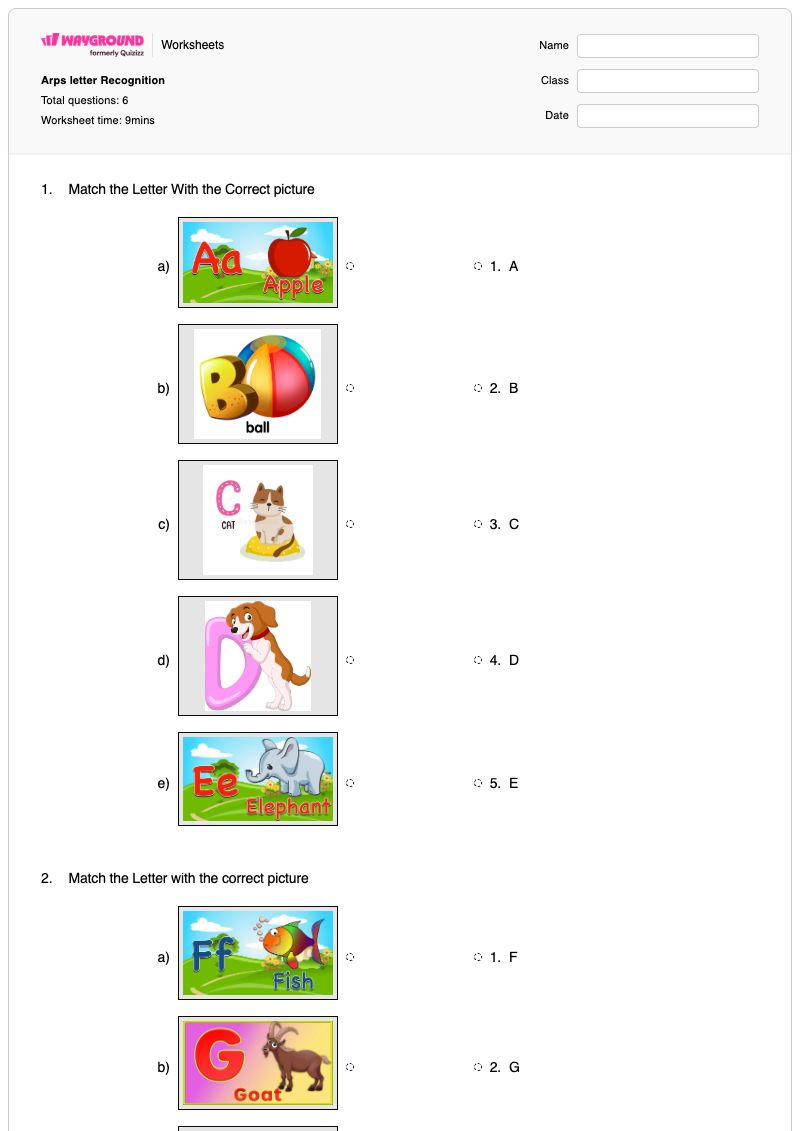 Arps letter Recognition - พิมพ์ได้ Letter-matching เวิร์กชีท - Wayground