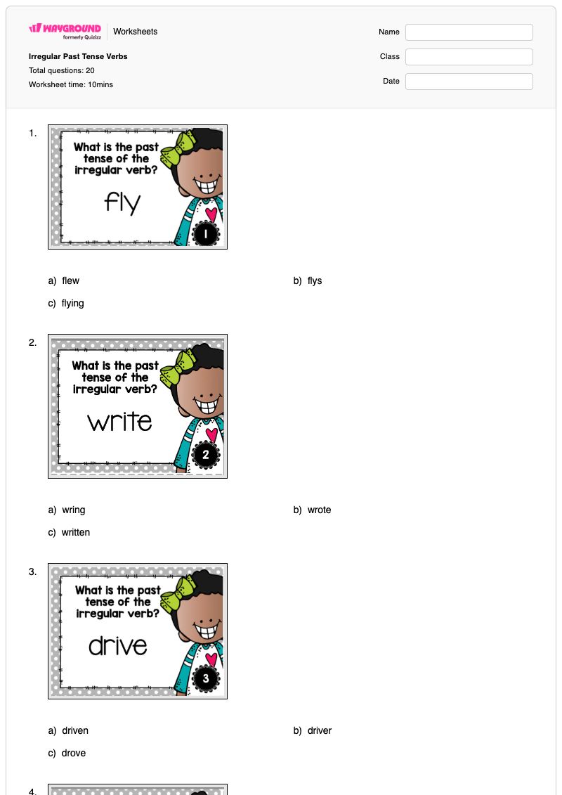 Irregular Past Tense Verbs - Printable Past-tense-verbs Worksheets Grade 3 - Wayground
