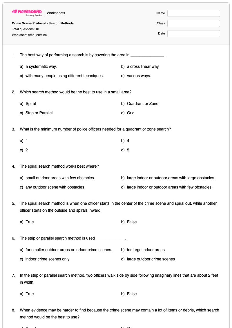 Crime Scene Protocol - Search Methods - Printable Crime-scene-investigation Worksheets - Wayground