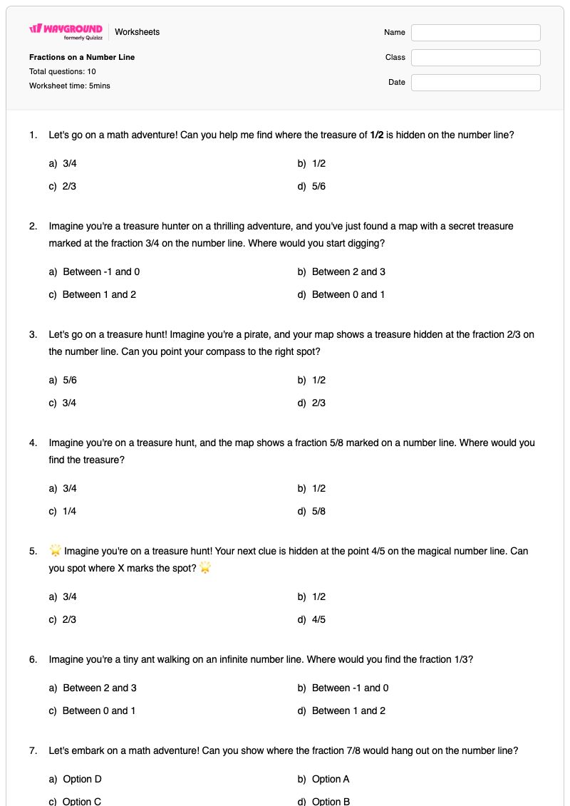 Fractions on a Number Line - Printable Fractions-on-a-number-line Worksheets - Wayground
