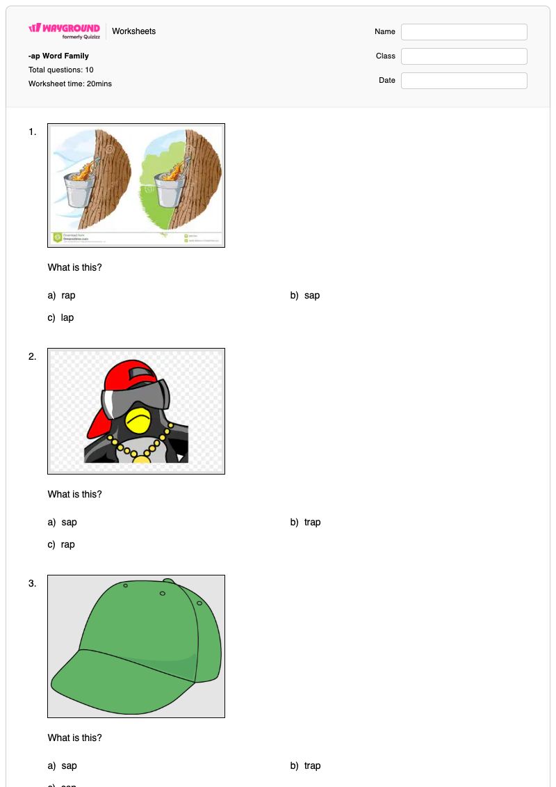 -ap Word Family - Printable Word-families Worksheets - Wayground