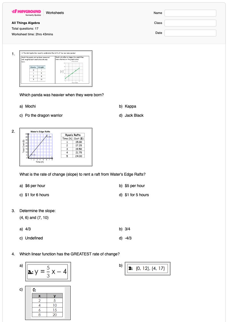 All Things Algebra - Printable Algebra Worksheets - Wayground