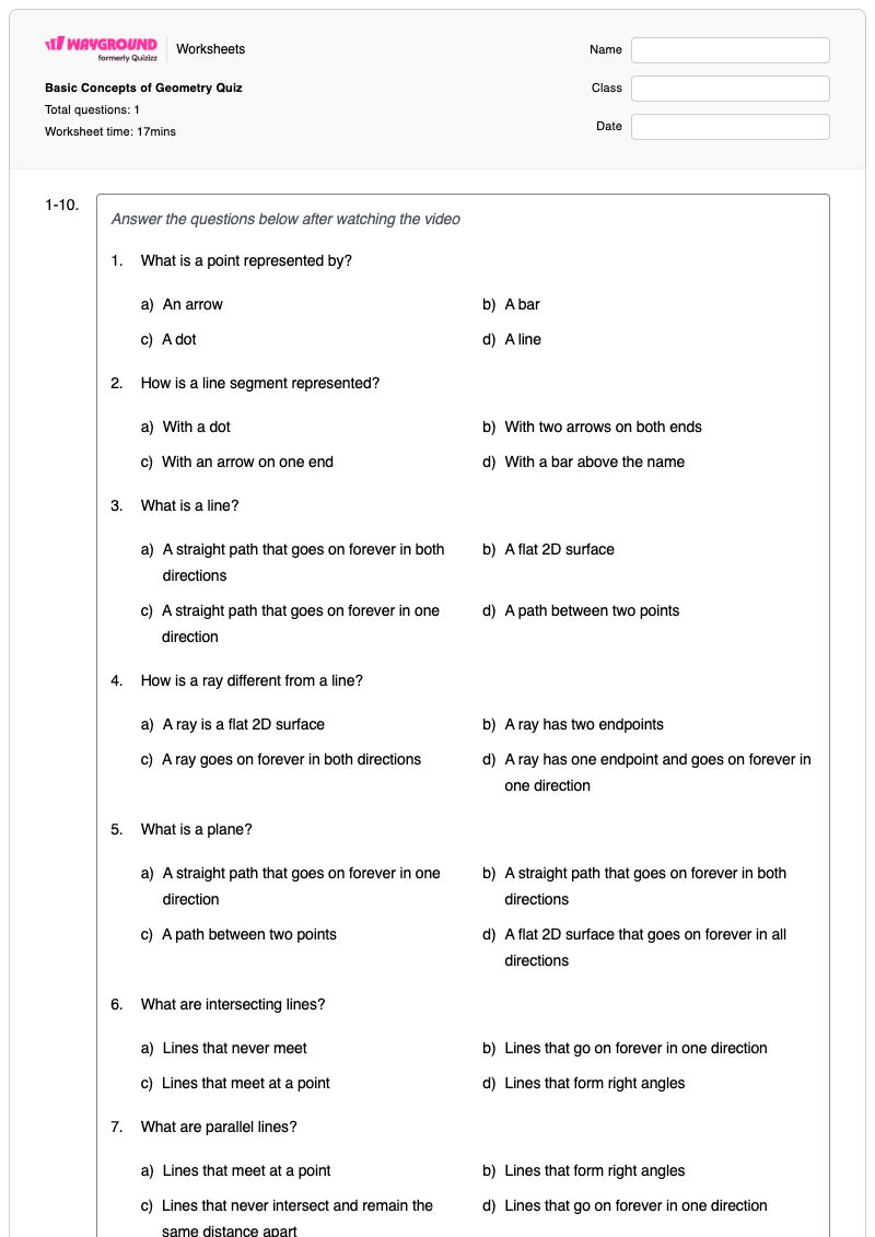 Basic Concepts of Geometry Quiz - Printable The-basics Worksheets - Wayground