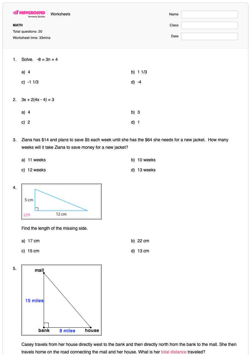 MATH - พิมพ์ได้ คณิตศาสตร์การเงิน เวิร์กชีท ระดับ 8 - Wayground