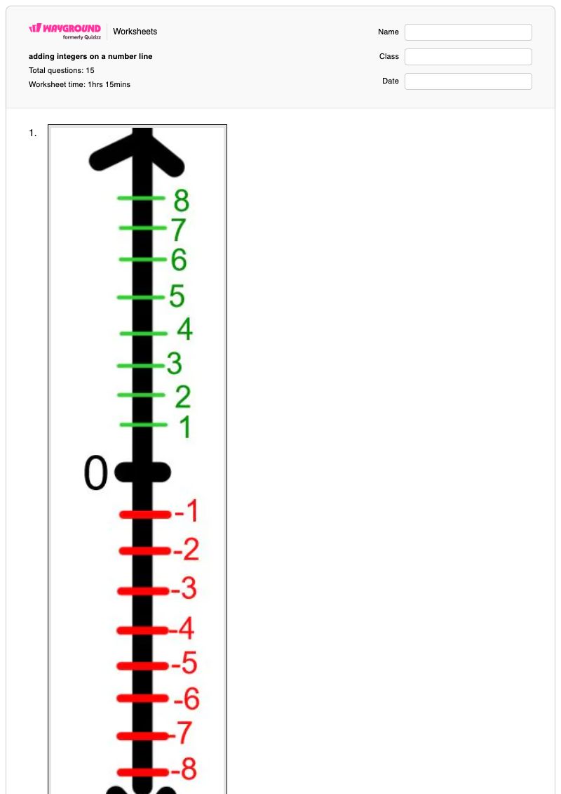 adding integers on a number line - Printable Integers-on-a-number-line Worksheets - Wayground