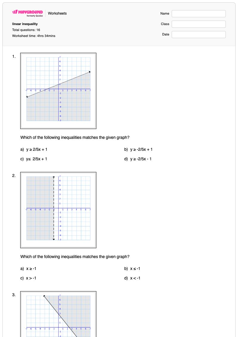 linear inequality - พิมพ์ได้ การแก้สมการอสมการ เวิร์กชีท - Wayground