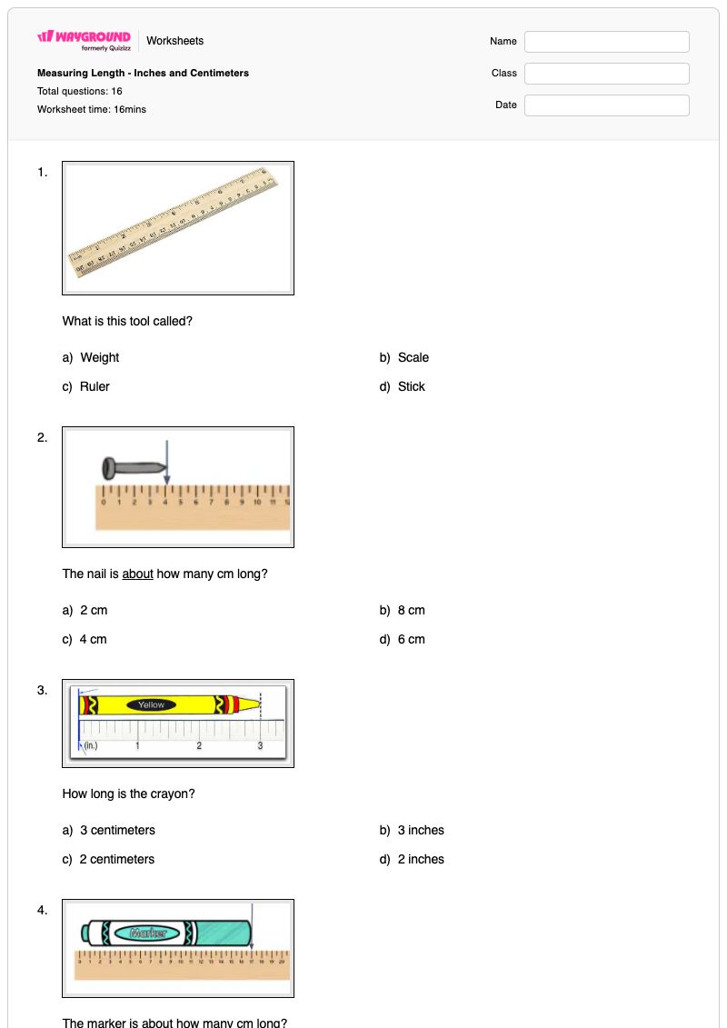 Measuring Length - Inches and Centimeters - Printable Measuring-in-inches Worksheets - Wayground