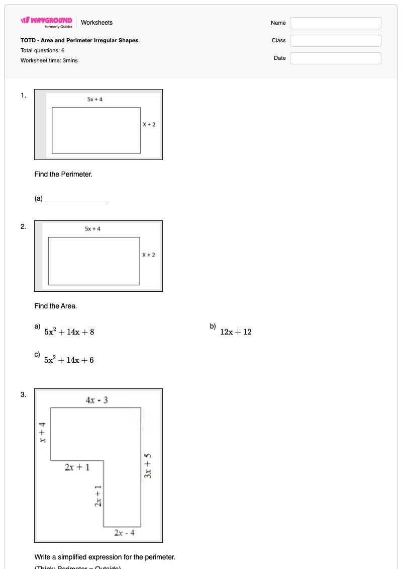 TOTD - Area and Perimeter Irregular Shapes - Printable Area-of-irregular-shapes Worksheets - Wayground