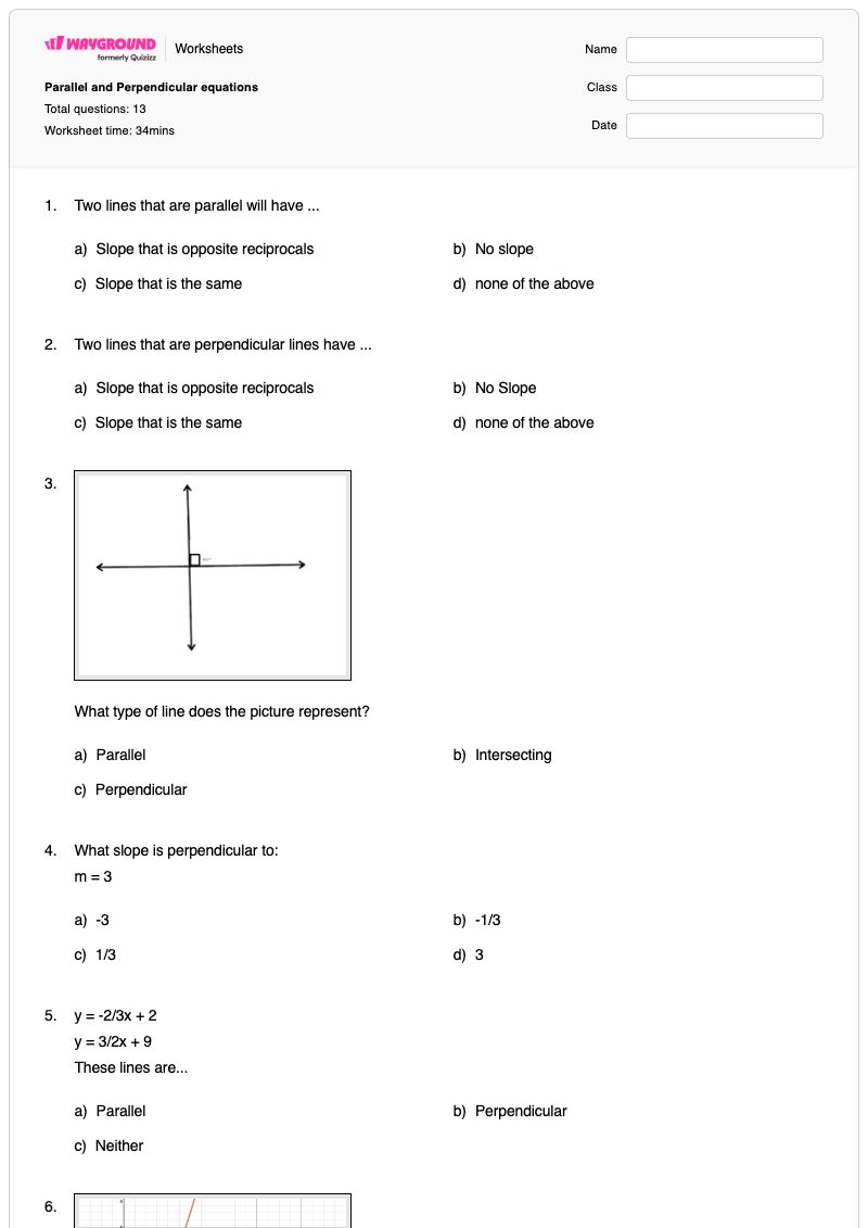 Parallel and Perpendicular equations - พิมพ์ได้ เส้นขนานและเส้นตั้งฉาก เวิร์กชีท - Wayground