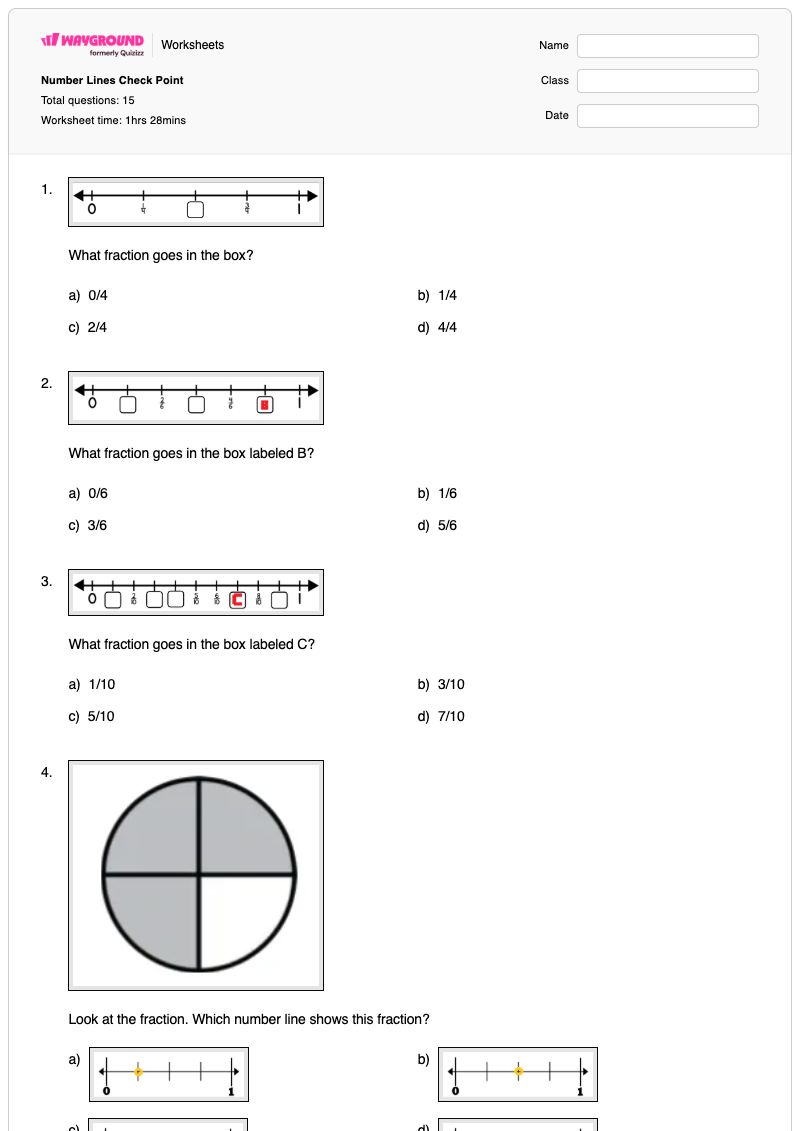 Number Lines Check Point - พิมพ์ได้ จำนวนคละบนเส้นจำนวน เวิร์กชีท - Wayground