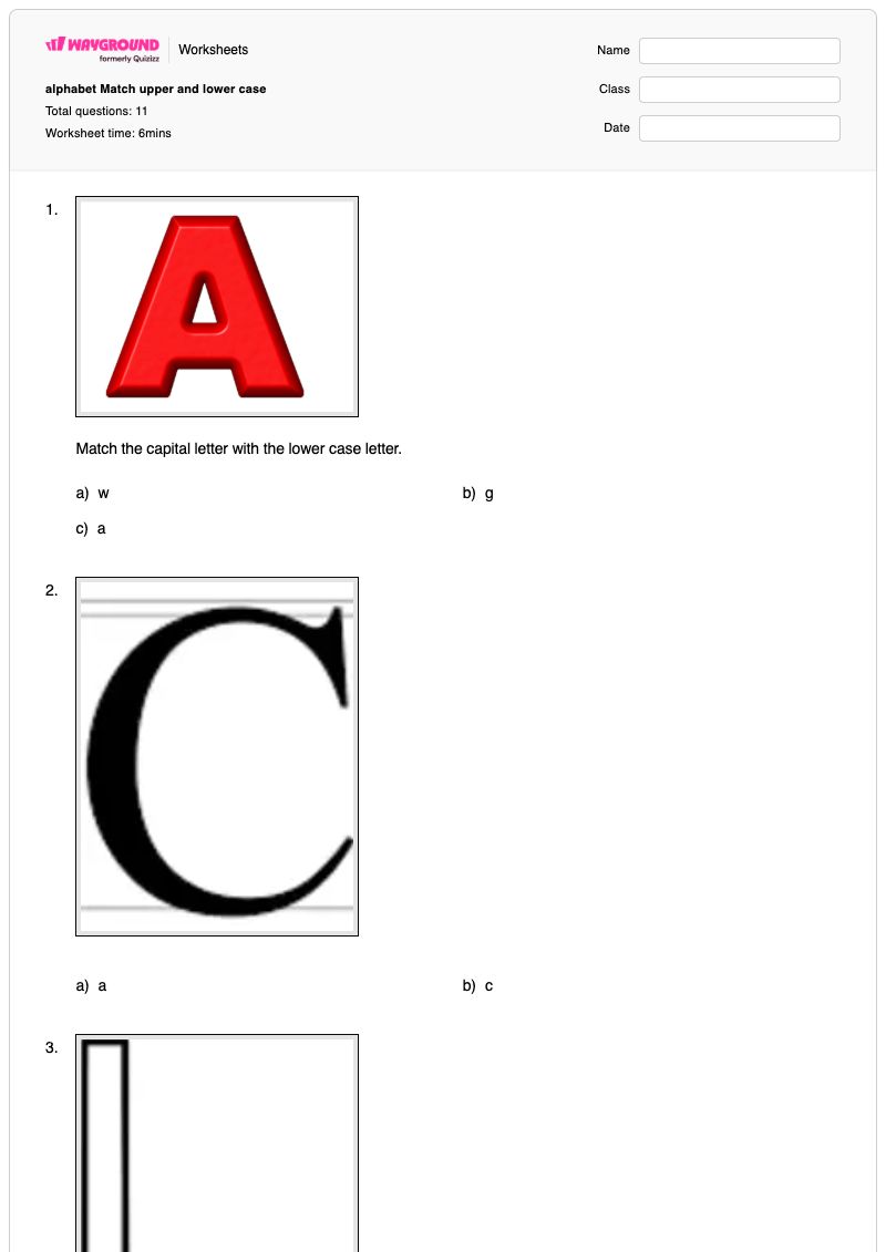 alphabet Match upper and lower case - พิมพ์ได้ Letter-matching เวิร์กชีท ระดับ 1 - Wayground