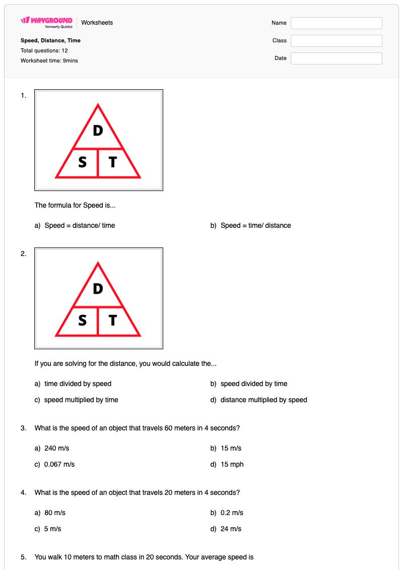 Speed, Distance, Time - พิมพ์ได้ Distance-and-time-graphs เวิร์กชีท - Wayground