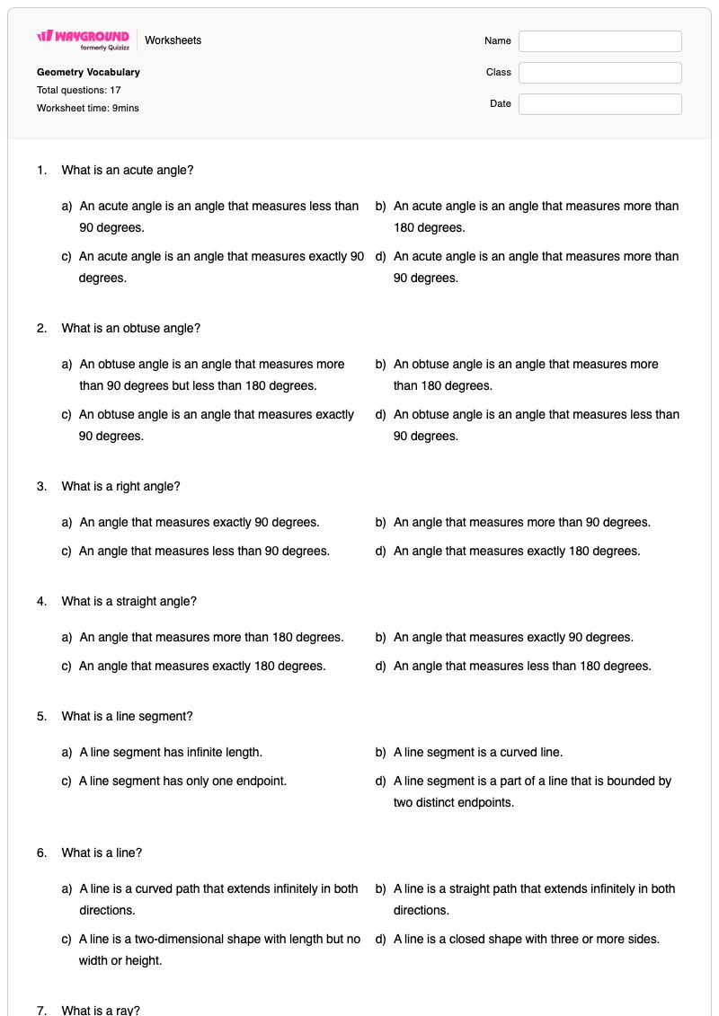 Geometry Vocabulary - Printable Geometry Worksheets - Wayground
