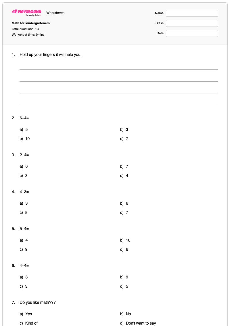 Math for kindergarteners - พิมพ์ได้ ส่วนที่เพิ่มเข้าไป เวิร์กชีท โรงเรียนอนุบาล - Wayground