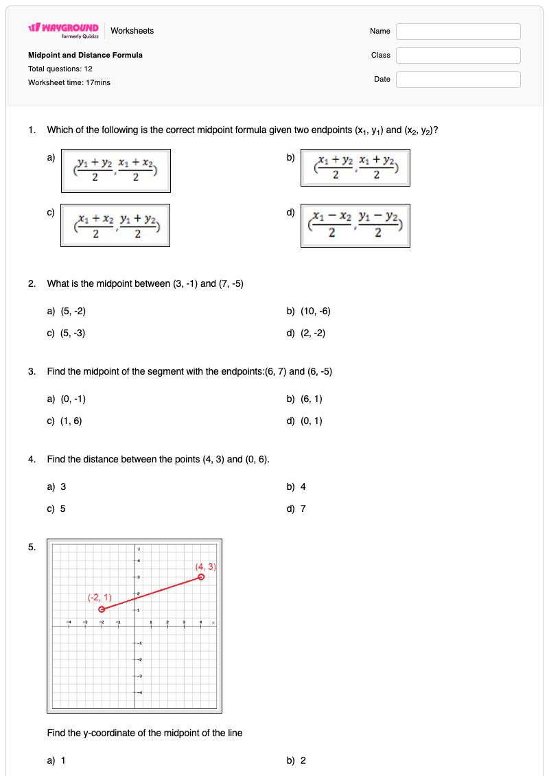 Midpoint and Distance Formula - Printable Rearranging-formulas Worksheets Year 10 - Wayground