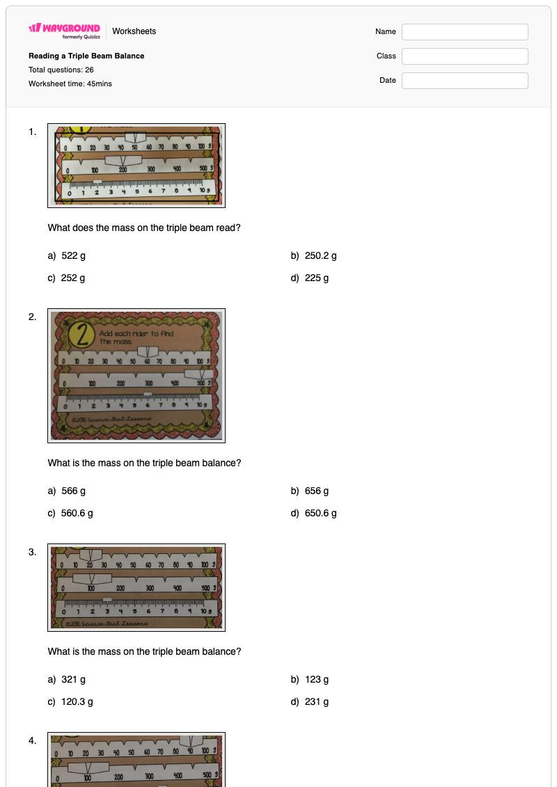Reading a Triple Beam Balance - Printable Triple-beam-balance Worksheets Class 8 - Wayground