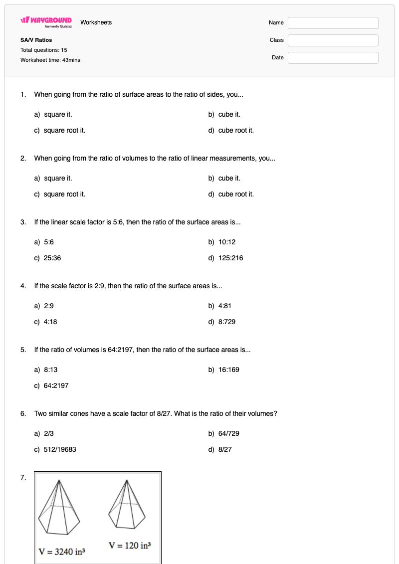 SA/V Ratios - Printable Volume-and-surface-area Worksheets - Wayground