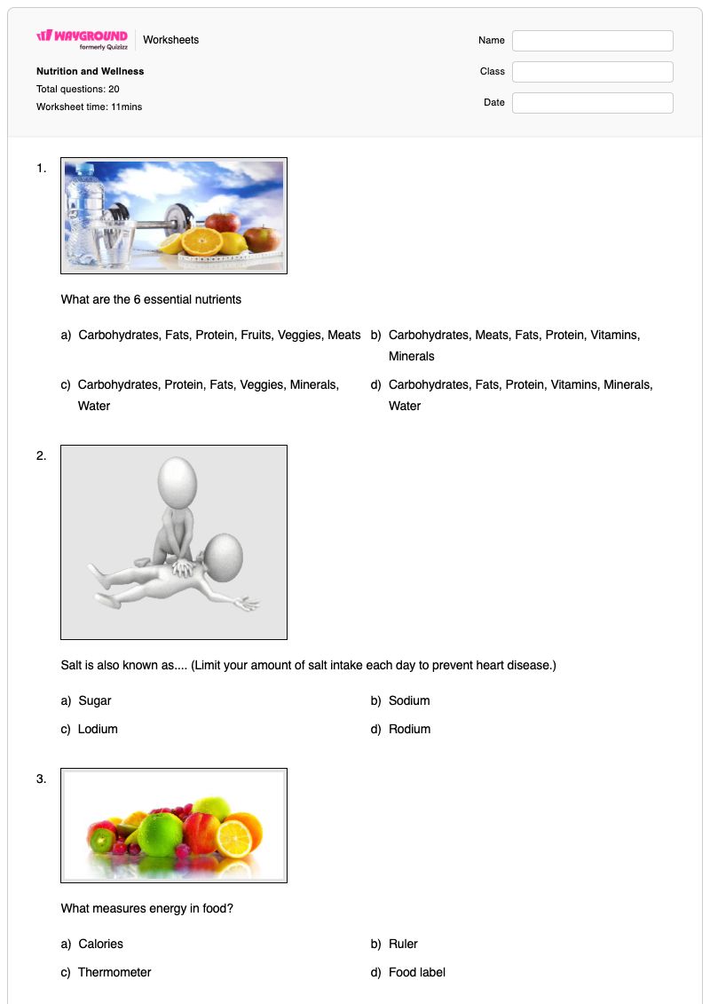 Nutrition and Wellness - พิมพ์ได้ Fitness-and-wellness เวิร์กชีท ระดับ 11 - Wayground