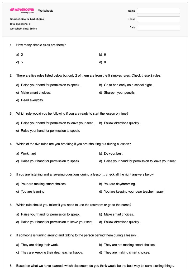 Good choice or bad choice - Printable Choices-and-consequences Worksheets Year 2 - Wayground