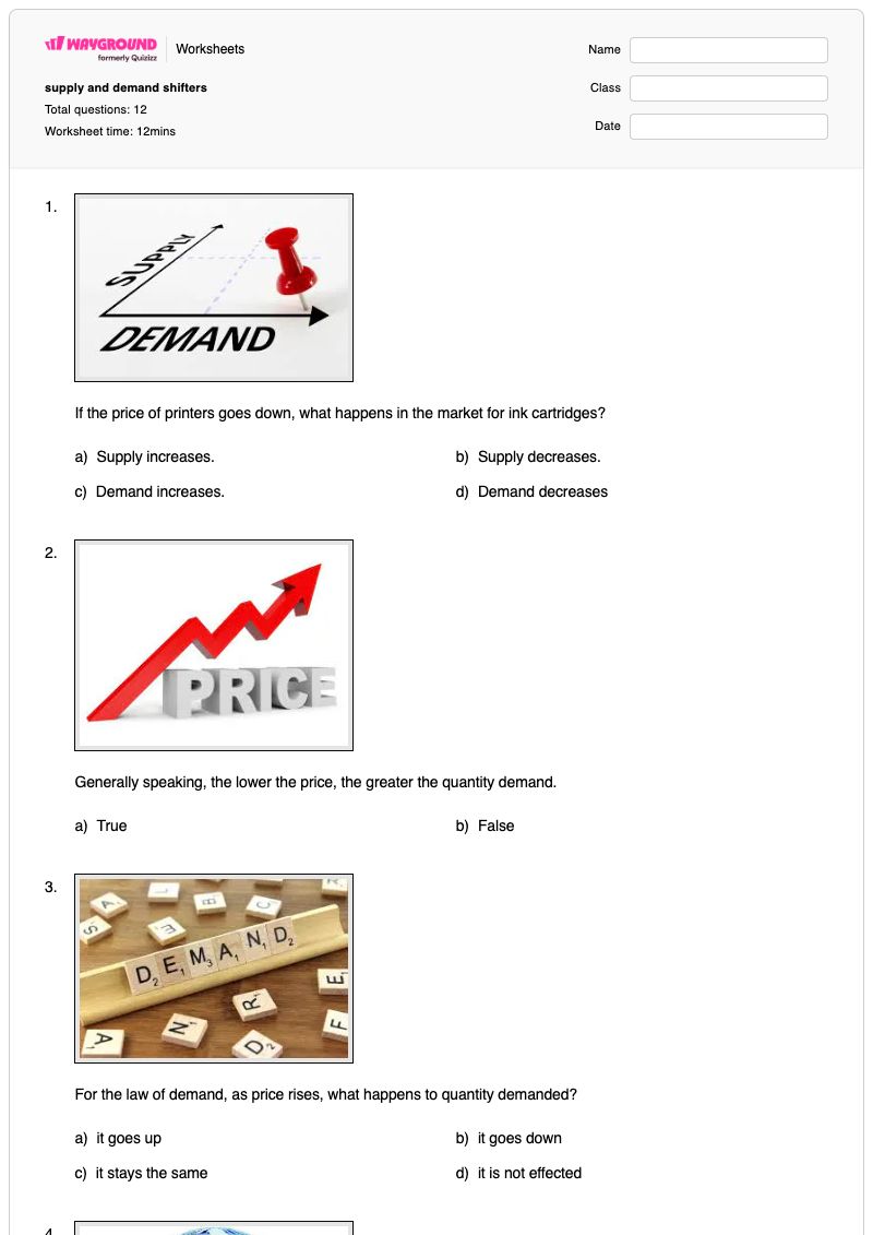 supply and demand shifters - Printable Shifts-in-supply Worksheets Year 10 - Wayground